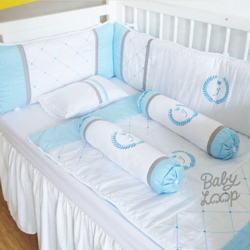 Bedding Diamond Set White Grey Blue Bontol (Pre Order) - Image 2