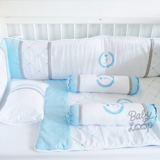 Bedding Diamond Set White Grey Blue Bontol (Pre Order) - Image 3