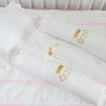 Bed Cover Set Infant White Pink Silver Edge (Pre Order)