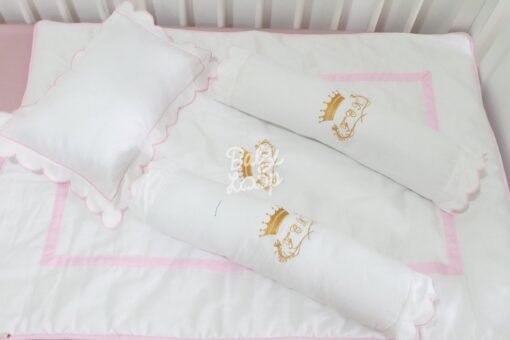 Bed Cover Set Infant White Pink Silver Edge (Pre Order)