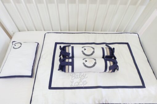 Bed Cover Set Infant White Navy (Pre Order)