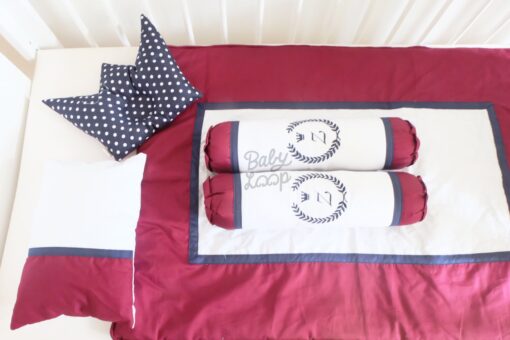 Bed Cover Set Toddler Maroon White (Pre Order)