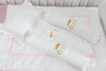 Bed Cover Set Toddler White Pink Silver Edge (Pre Order)