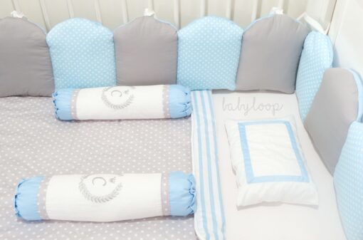 Bedding Special Bumper Pagar Grey Polka Blue (Pre Order)