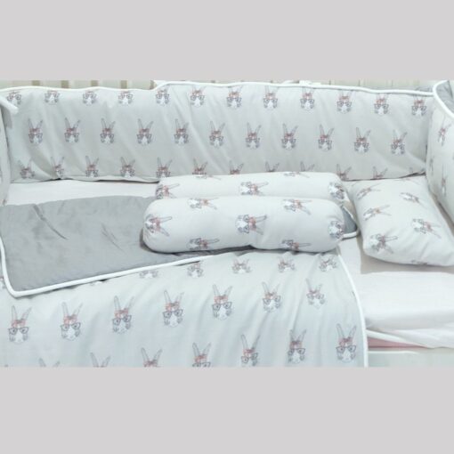 Bedding Printed Cotton Set Rabbit Grey  Mix White (Pre Order)