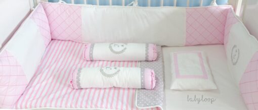 Bedding Diamond Set White Pink Polka Grey (Pre Order)