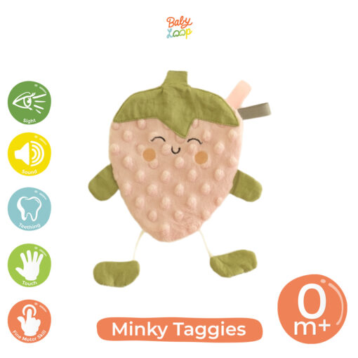 Minky Taggies Strawberry - Mainan Sensori - Baby Loop