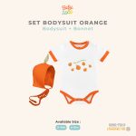 Baju Bayi Jeruk - Set Bodysuit dan Bonnet Orange - Baby Loop