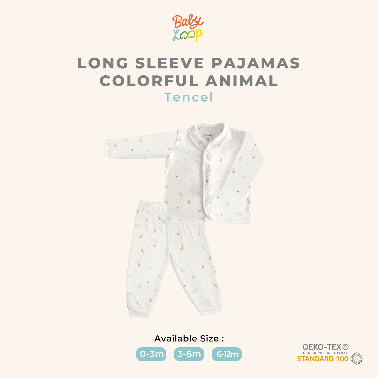 Piyama Bayi - Long Sleeve Pajamas Tencel Colorful Animal - Baby Loop